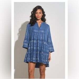 Elegant Blue Patterned Mini Dress